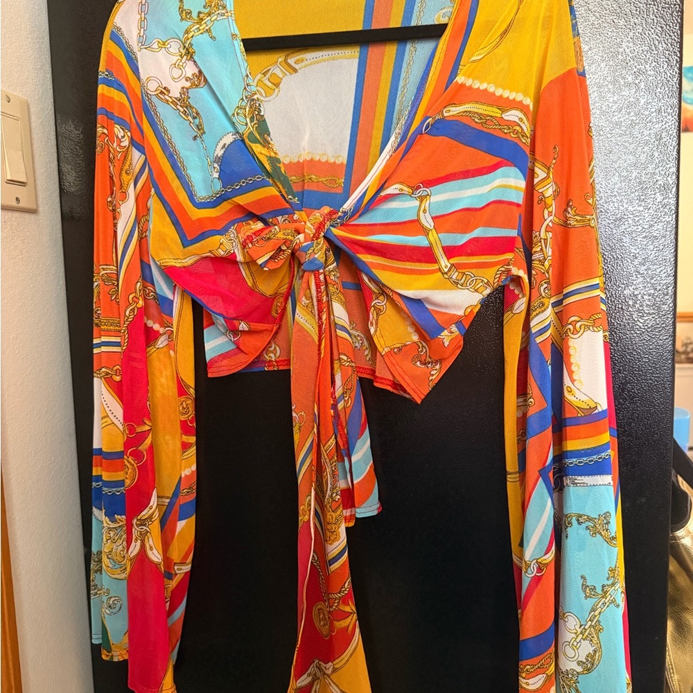 Colorful Women's Tie-Front Top